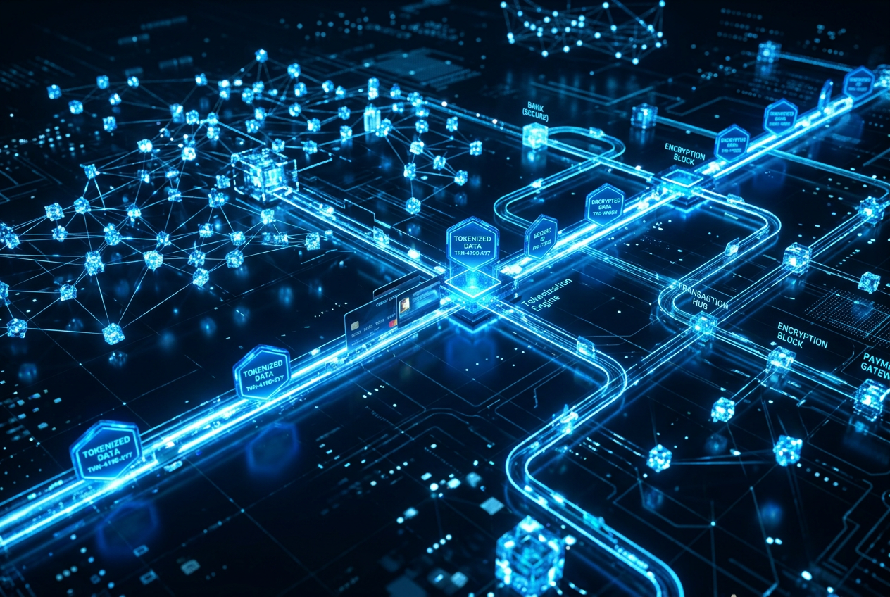 Abstract visualization of payment tokenization technology