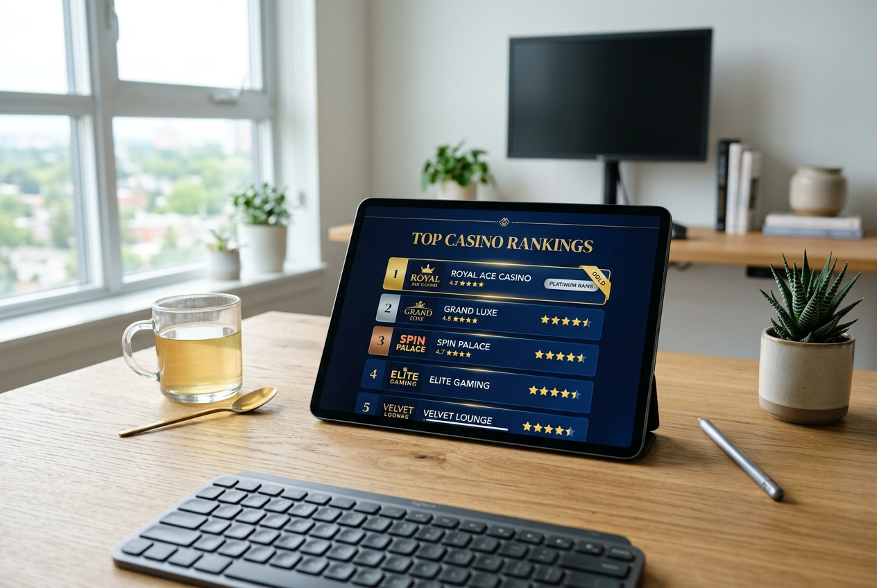 Modern casino ranking interface showing Google Pay compatibility
