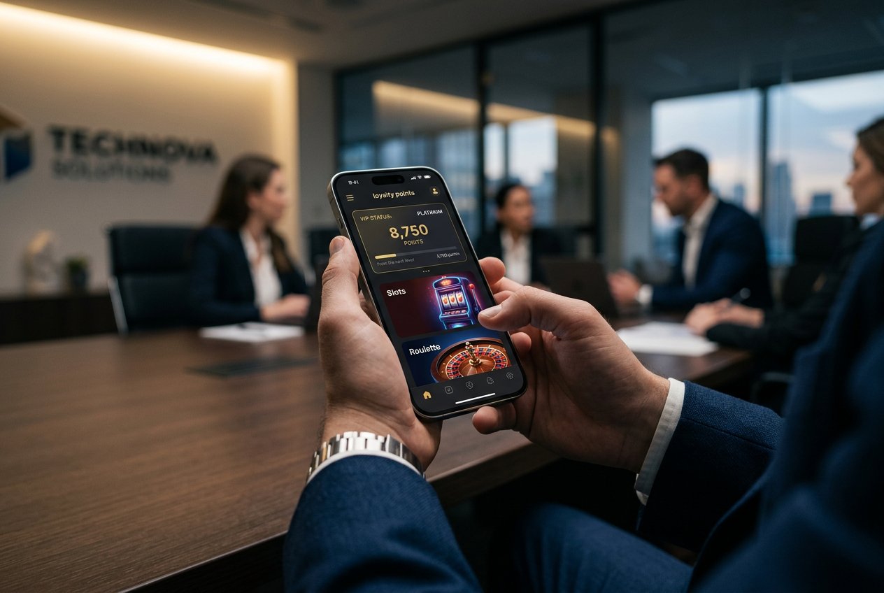 A high-end mobile interface showing a modern online casino platform on a smartphone.