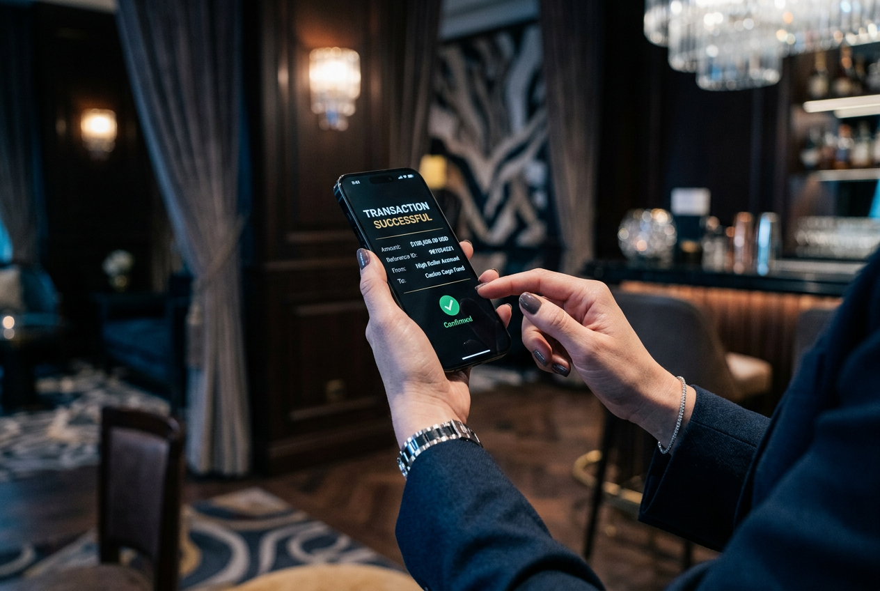 Dedykowany menedżer VIP obsługujący klienta premium na urządzeniu mobilnym.